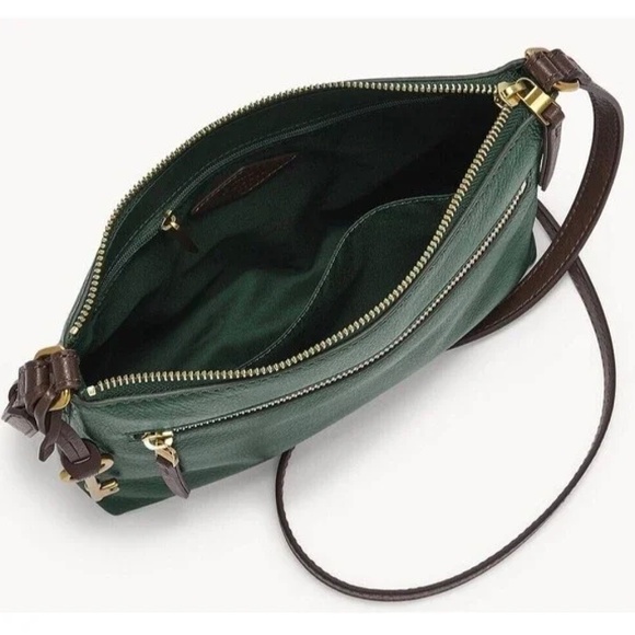FOSSIL PINE GREEN/BROWN LEATHER FIONA CROSSBODY PURSE NWT ZB1762298 - Picture 2 of 5